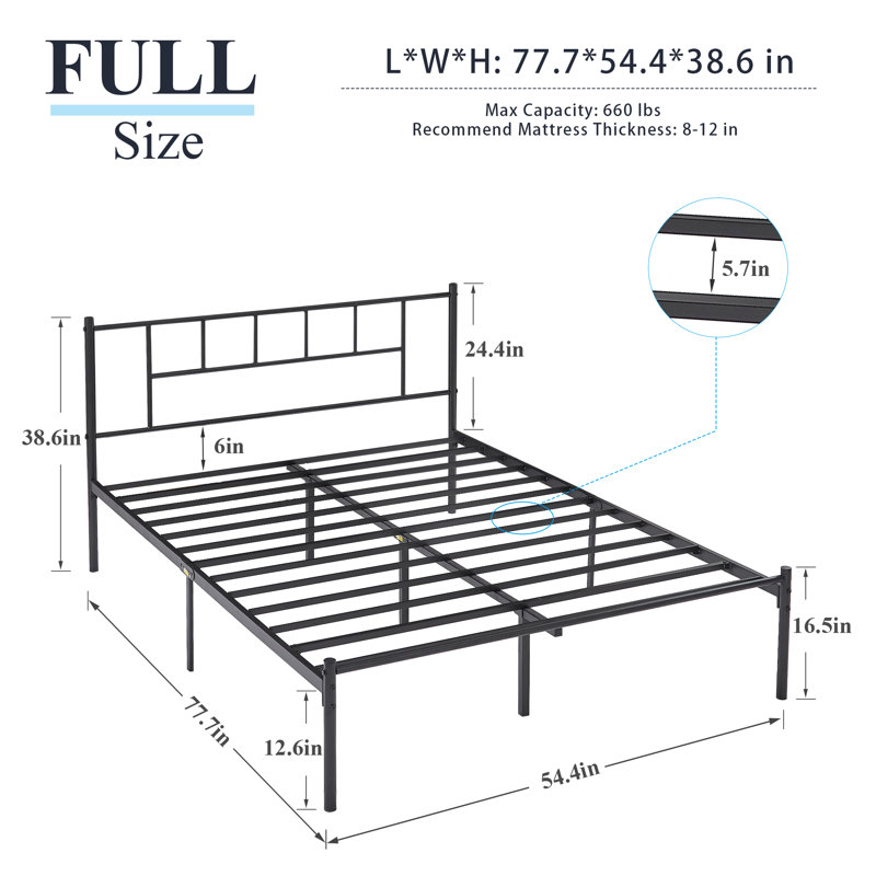 Ebern Designs Eeva Metal Bed Frame with Headboard, IronArt Platform